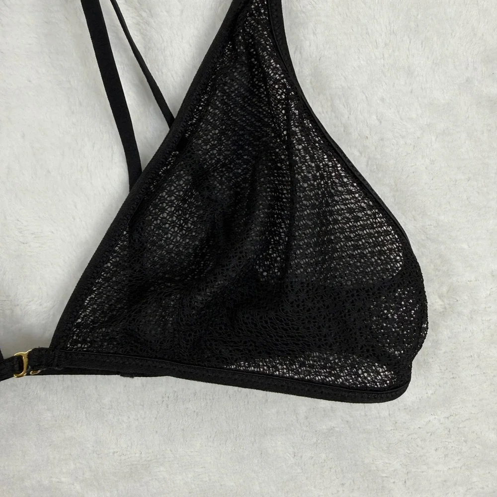Victoria's‎ Secret Black Sheer Mesh Strappy Bralette Front Clasp 364109 Small